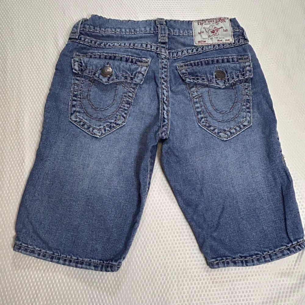 True Religion Rocco Relaxed Skinny Denim Shorts Blue Thick Stitch Mens 31